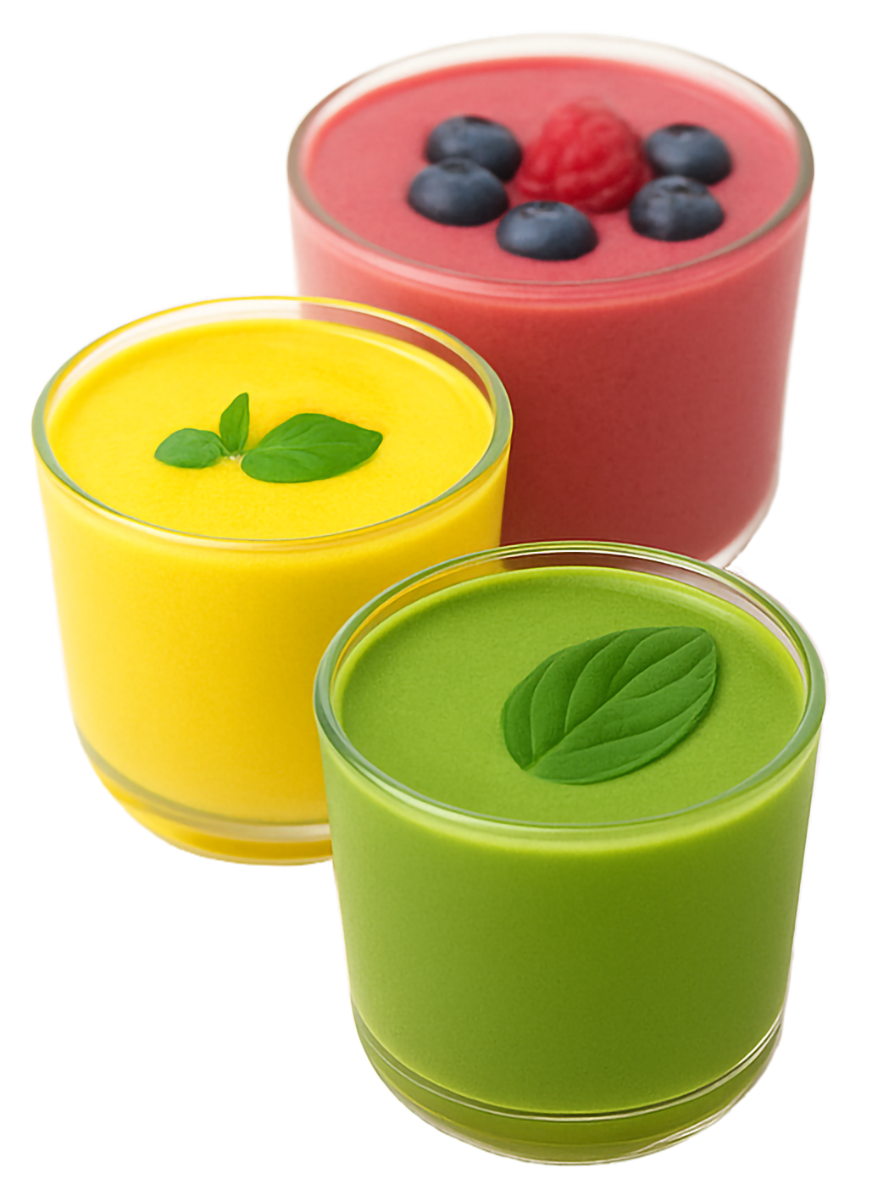 Three colorful smoothies